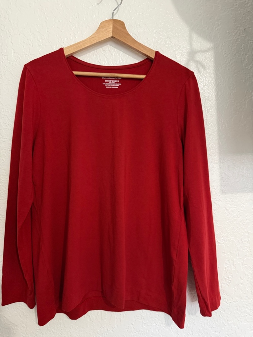 Chico's Red Long Sleeve Crew Neck Top
